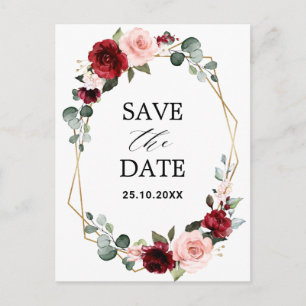 Burgundy Blush Modern Geometric Save the Date Briefkaart