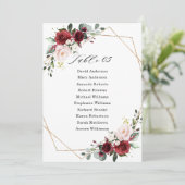 Burgundy Blush Modern Geometric Seating Chart Card Kaart (Staand voorkant)
