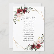 Burgundy Blush Modern Geometric Seating Chart Card