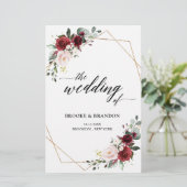 Burgundy Blush Modern Geometric Wedding Programme (Staand voorkant)