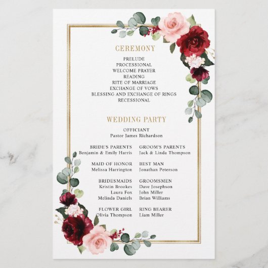Burgundy Blush Modern Geometric Wedding Programme (Achterkant)
