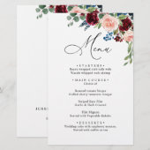 Burgundy Blush Navy Bleu Rose Dîner Menu Mariage (Devant / Derrière)