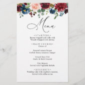 Burgundy Blush Navy Bleu Rose Dîner Menu Mariage (Devant)
