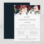 Burgundy Blush Navy Bloemendiner Aankondiging (Voorkant / Achterkant)