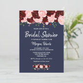 Burgundy Blush Navy Blue Bridal Showée Invitation (Debout devant)
