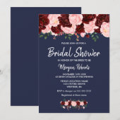Burgundy Blush Navy Blue Bridal Showée Invitation (Devant / Derrière)
