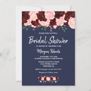 Burgundy Blush Navy Blue Bridal Showée Invitation