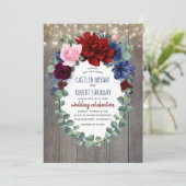 Burgundy Blush Navy Blue Floral Rustic Wedding Kaart (Staand voorkant)