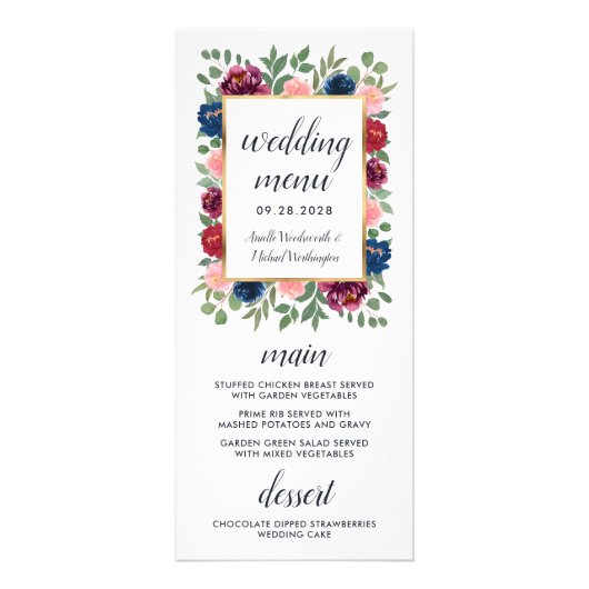 Burgundy Blush Navy Blue Gold Mariage Cartes de me (Devant)