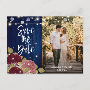 Burgundy Blush Navy Blue Save the Date Photo Aankondigingskaart