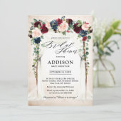 Burgundy Blush Navy Floral Arch Vrijgezellenfeest Kaart (Staand voorkant)