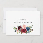 Burgundy Blush Navy Floral Rozen bruiloft Save The Date (Achterkant)