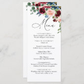 Burgundy Blush Navy Rozen Weddenschap Menu (Voorkant / Achterkant)