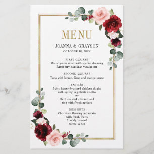 Burgundy Blush odern Geometric Wedding Menu