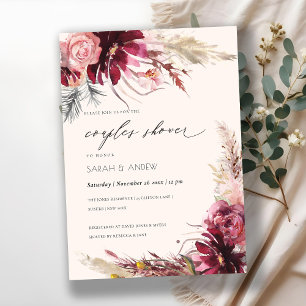 Burgundy Blush Pampas Grass Couples Shower Invite Bedankkaart