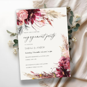 Burgundy Blush Pampas Grass Verloving Invite Bedankkaart