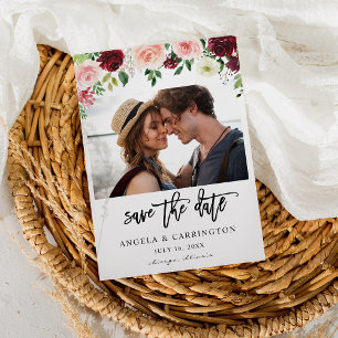 Burgundy & Blush Pink 4 Floral Save the Date Photo