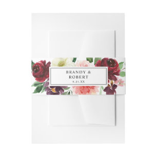 Burgundy & Blush Pink 4C Floral Uitnodigingen Wikkel