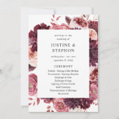 Burgundy & Blush Pink 8B Wedding Ceremony Program Kaart (Voorkant)
