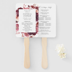 Burgundy & Blush Pink 8B Wedding Programme Handtek Handwaaier