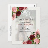 Burgundy Blush Pink Faded Fotobruiloft Opslagdatum Briefkaart (Voorkant / Achterkant)
