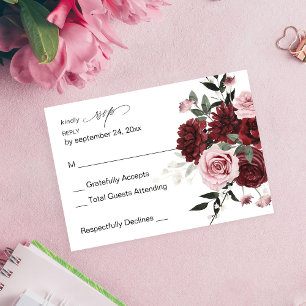 Burgundy & Blush Pink Floral 6 no Meal RSVP