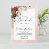 Burgundy Blush Pink Floral Bridal Brunch Invite Kaart (Staand voorkant)