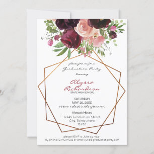 Burgundy & Blush Pink Floral & Lijst Afstuderen Kaart