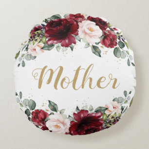 Burgundy Blush Pink Floral Moeder Moederdag Rond Kussen