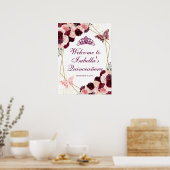 Burgundy Blush Pink Floral Quinceanera Poster (Keuken)