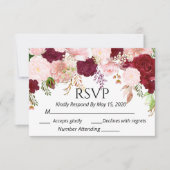 Burgundy Blush Pink Floral RSVP bruiloft Waterverf (Voorkant)