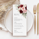 Burgundy Blush Pink Floral Wedding Reception Menu