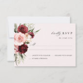 Burgundy Blush Pink Floral Wedding RSVP Card (Devant)