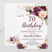 Burgundy Blush Pink Script Surprise Birthday Party Kaart (Voorkant / Achterkant)
