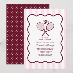 Burgundy & Blush Preppy Tennis Bruidsfeest Kaart