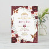 Burgundy Blush Quinceañera Butterflies Mis Quince Kaart (Staand voorkant)