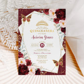 Burgundy Blush Quinceañera Butterflies Mis Quince Kaart