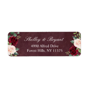 Burgundy Blush Red Waterverf Floral Etiket