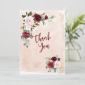 Burgundy Blush Rose Carte de remerciements photo (Debout devant)