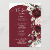 Burgundy Blush Rose Floral Mariage Dinner Bar Menu (Dos)