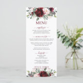 Burgundy Blush Rose Floral Mariage Menu (Debout devant)