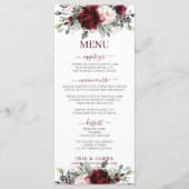 Burgundy Blush Rose Floral Mariage Menu (Devant)