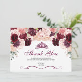 Burgundy Blush rose Floral Quinceanera Merci (Debout devant)