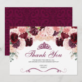 Burgundy Blush rose Floral Quinceanera Merci (Devant / Derrière)