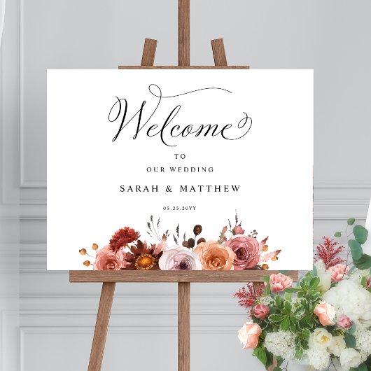 Burgundy Blush, rose Mariage Affiche de bienvenue