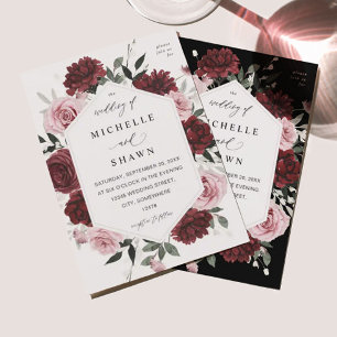 Burgundy & Blush Roze 6 Bloemen Huwelijk Kaart