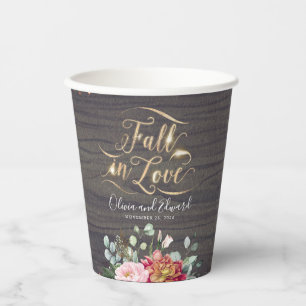 Burgundy Blush Roze Bloemen Verliefd Rustiek Papieren Bekers