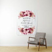 Burgundy & Blush Roze Bloemrijke Bruiloft Welkom Wandkleed (In situ)