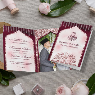 Burgundy Blush Roze Glitter Islamitische Boog Brui