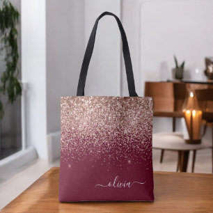 Burgundy Blush Roze Gouden Glitter Monogram Draagtas